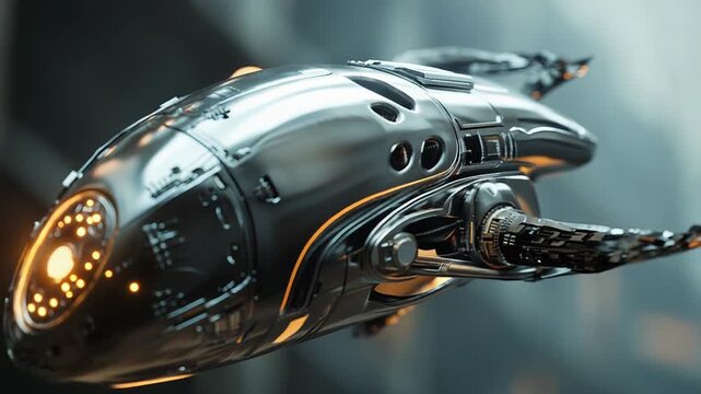 Futuristic spaceship flying in a sci fi environment