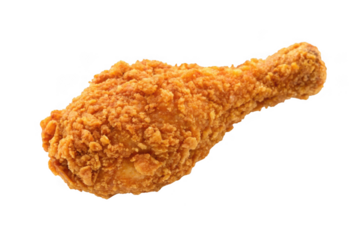 Crispy golden fried chicken drumstick isolated on transparent background