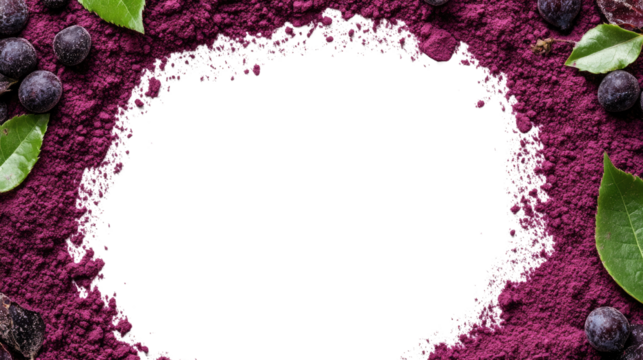 Pile of acai powder frame isolated on white background - Powered by Adobe