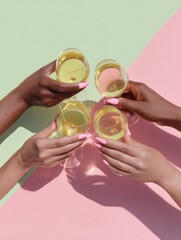 Modern Group of Friends Raising Brandy Glasses in Joyful Outdoor Celebration Premium Lifestyle Image for Social Media and Marketing Campaigns