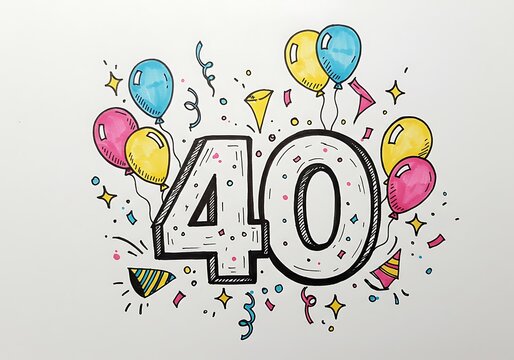 Colorful cartoon 40th birthday with balloons