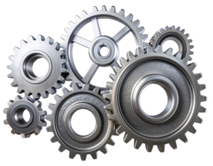 Set of Industrial Metal Gears PNG Isolated on Transparent Background