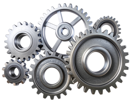 Set of Industrial Metal Gears PNG Isolated on Transparent Background