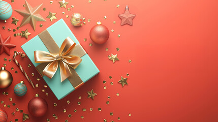 ゴールドリボンのクリスマスギフトと華やかな飾り