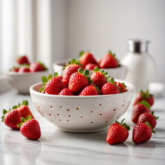 Fresh ripe strawberries in bowls a healthy vibrant summer fruit treat