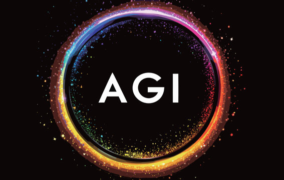 A colorful circle with the letters AGI in the center. The circle is surrounded by a lot of glitter