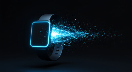 Futuristic wearable smartwatch emitting digital energy
