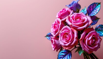 Iridescent Rose Bouquet Warm Ivory Background