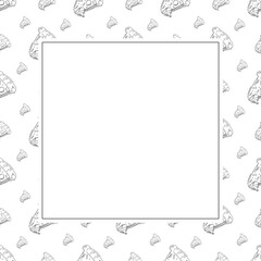 Food frame. doodle fast food square frame. hand drawn food and beverage frame background. food background