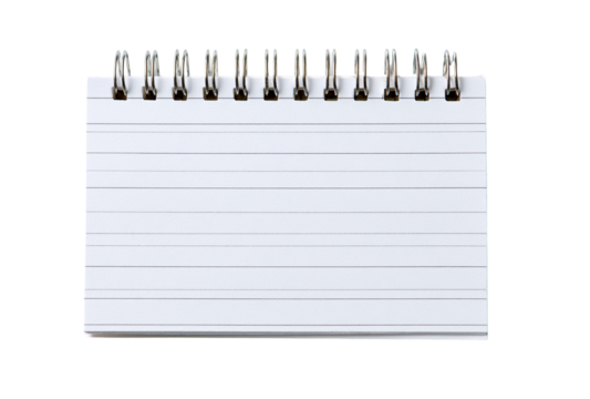 Blank spiralbound notepad with lined paper, isolated on transparent background