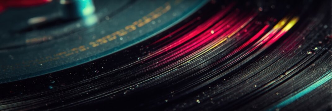 Premium Close Up of Vintage Vinyl Record Groove with Reflective Light Authentic Music Lifestyle Content for Creative Marketing Campaigns