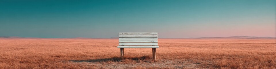 Fototapeta premium Authentic Empty Prairie Road with Rustic Bench and Blank Wooden Sign Premium Outdoor Landscape for Real Estate Marketing and Inspiring New Beginnings