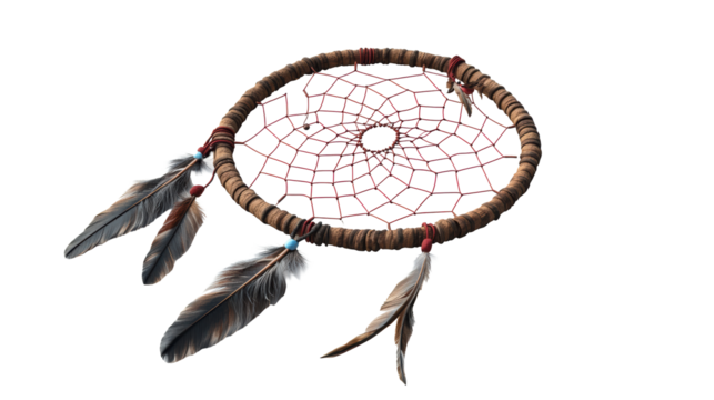 Traditional dreamcatcher with feathers
