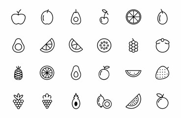 black and white fruits icons set