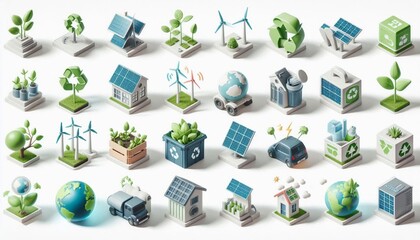 Isometric icons set of eco friendly concepts