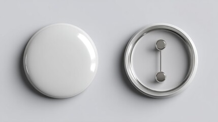 Blank white badge mockup, front and back view