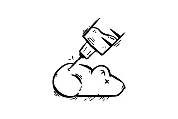 Hand drawn Syringe on Guinea Pig line icon illustration