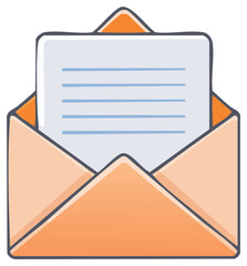 Open Envelope with a Letter Inside. Vector illustration of mail correspondence, message delivery and communication concept.