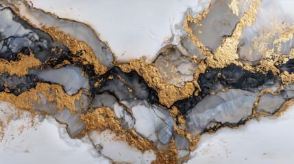 Marble slab with bold veining in gold and charcoal on white background
