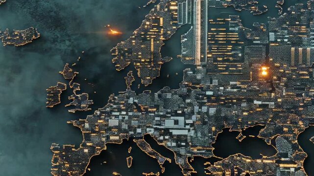 World map showing illuminated cities expanding over continents