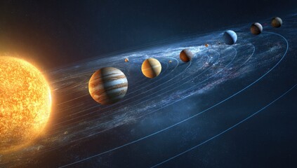 Solar system planets orbiting a central sun