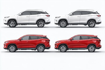 Two SUVs in white and red, side view