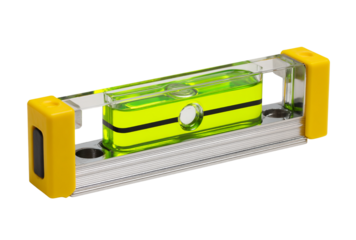 Yellow and green bubble spirit level tool isolated on transparent background