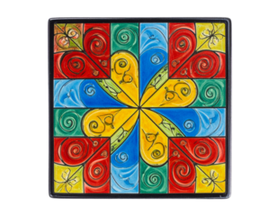 Eclectic Square Coaster Pattern with Mixed Colors and Textured Finish Isolated on Transparent Background