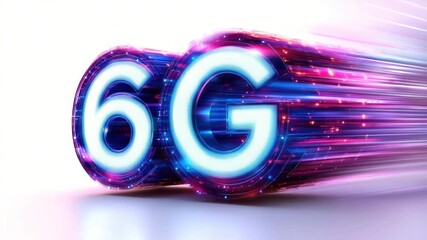 Futuristic glowing 6G technology concept with dynamic digital elements and vibrant light trails showcasing high speed data transmission and advanced communication network innovation - Powered by Adobe