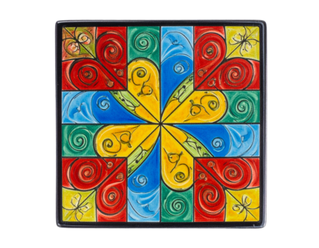 Eclectic Square Coaster Pattern with Mixed Colors and Textured Finish Isolated on Transparent Background