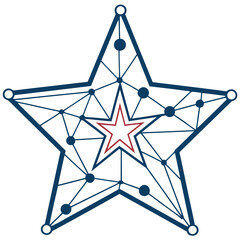 Abstract geometric star design with network connections isolated on white background