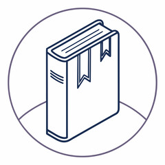 Book with bookmarks inside a circle, isolated on white background