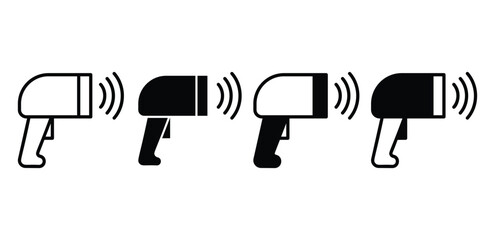 Barcode Scanner Icons Black and White Handheld Device Illustration Vector Design Set