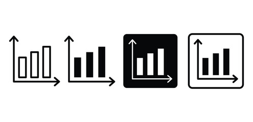 Black and White Bar Chart Icons Minimalist Graph Illustrations Vector Design Simple Line Sets