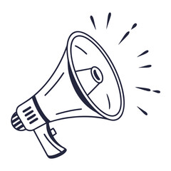Loud megaphone illustration for announcements isolated on white background