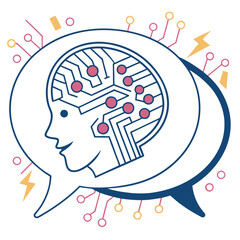 Artificial intelligence brain inside speech bubbles isolated on white background