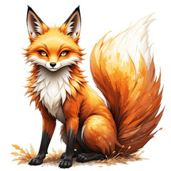 A cute red fox cartoon is a vector illustration of a young wild mammal sitting in nature