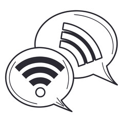 Speech bubbles with wifi symbol for communication isolated on white background