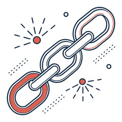 Stylized chain link with red accents and decorative elements isolated on white background