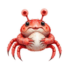Fresh red crayfish and other seafood, including a cooked crab and a prawn, are isolated on a white background