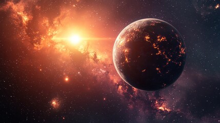 Obraz premium A burning planet in a distant galaxy.