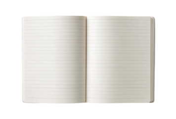 Open blank lined notebook isolated on transparent background