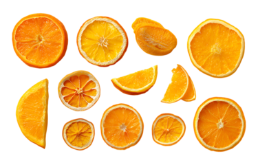 Collection set of aromatic dried citrus slices, perfect for culinary inspiration isolated on a transparent background