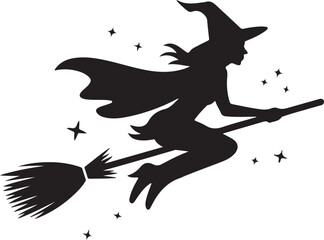 Flying witch on broom silhouette vector illustration design
