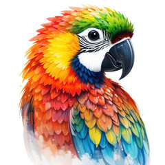 A colorful blue and yellow macaw, a bright tropical parrot, is isolated against a white background