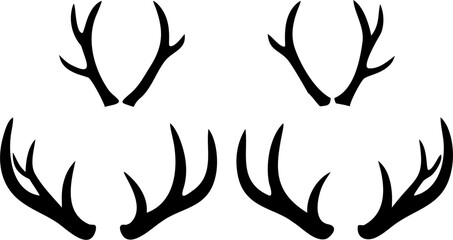 Set of four elegant deer antlers isolated on white background isolated on transparent background silhouette