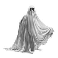 Naklejka premium Ethereal Ghostly Figure in White Sheet on Transparent Background for Halloween
