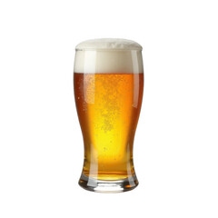 A full pint of lager beer with a thick creamy head isolated on transparent background