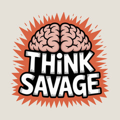 Think savage brain explosion concept - primitive mindset creative idea fierce intelligence power impact strong thinking raw uncivilized power vector
