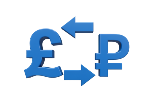 3D Blue Pound and Ruble Symbols Exchanging with Arrows on Transparent Background Illustration